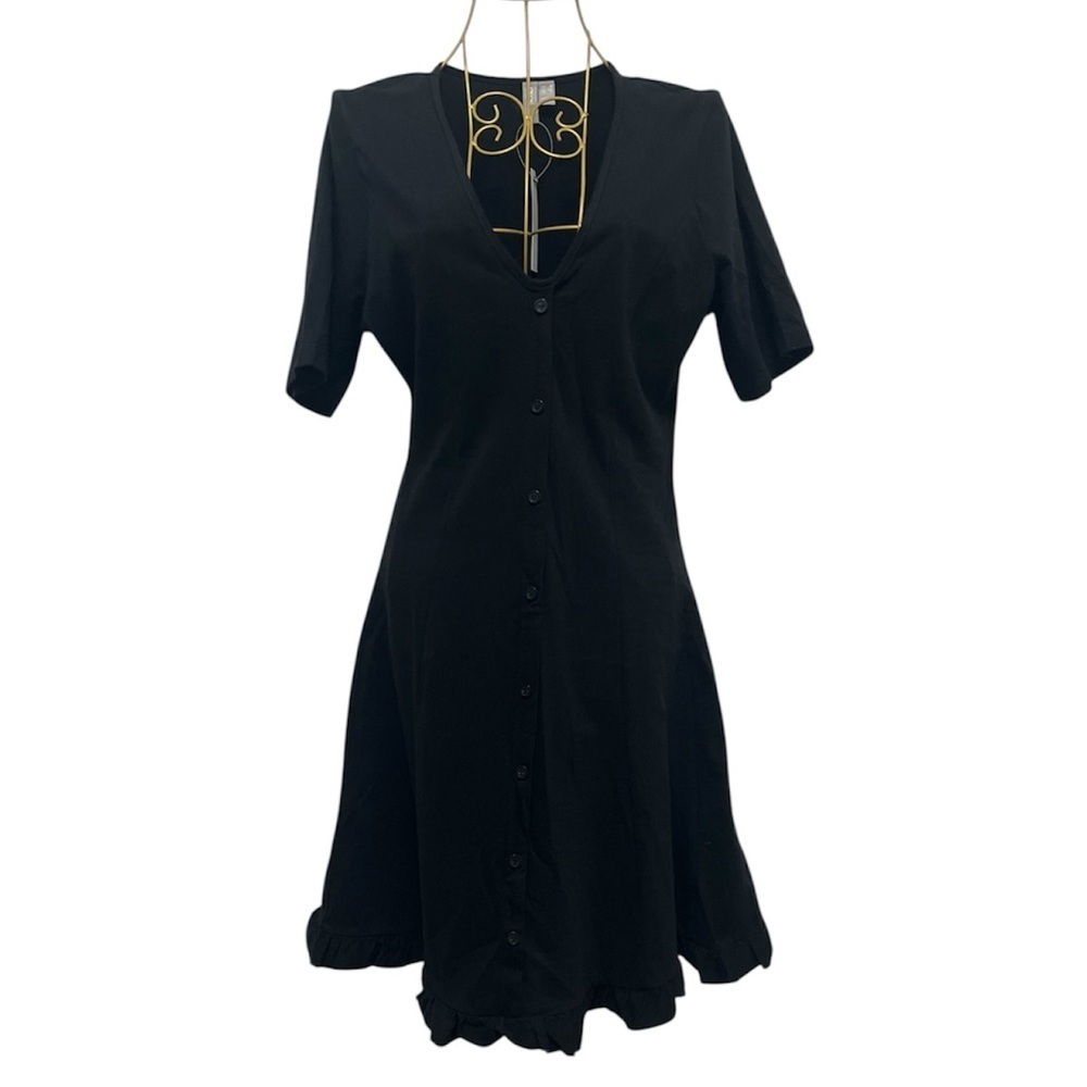 ASOS NWT Black Cotton Button Front Ruffle Hem Mini Dress Size US 4